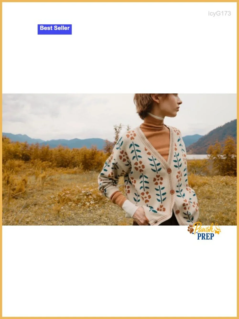 Women's Floral Print V-Neck Cardigan Open Front Knit Sweater Long Sleeve Loose